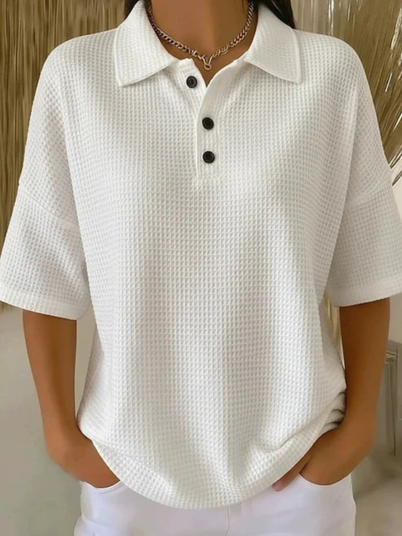 Peggie™ | Comfortable Waffle Polo Blouse