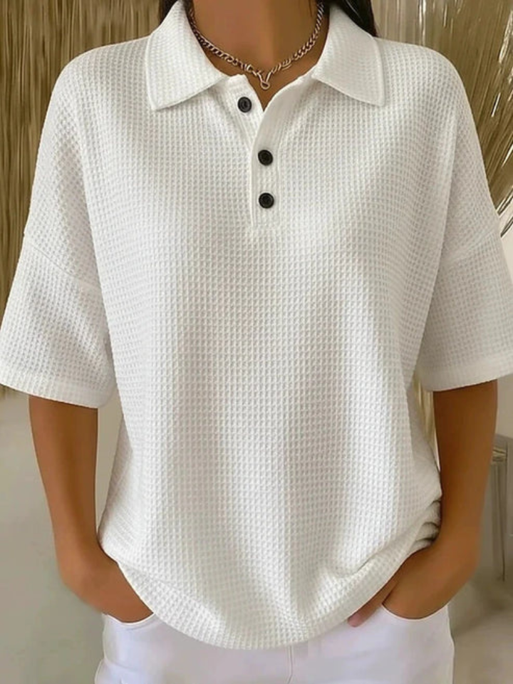Peggie™ | Comfortable Waffle Polo Blouse