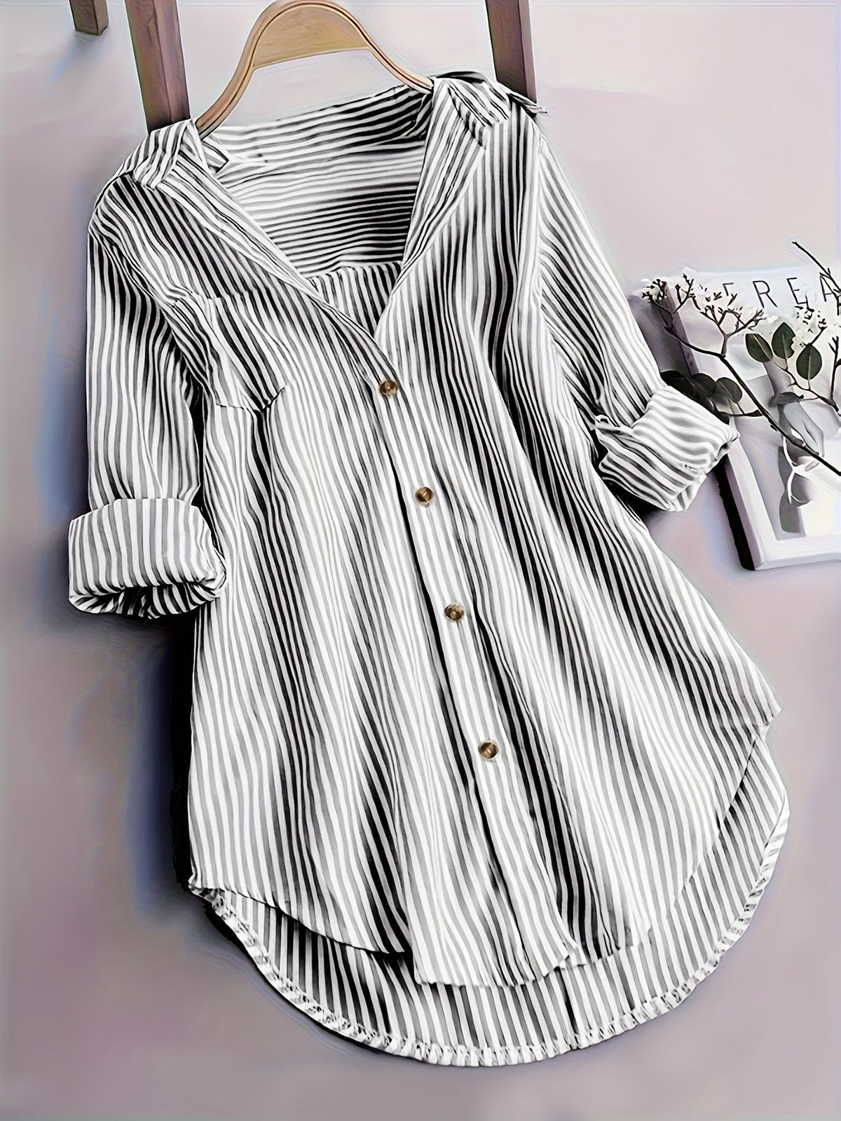 Penny | Striped Button-Down Hi-Low Blouse