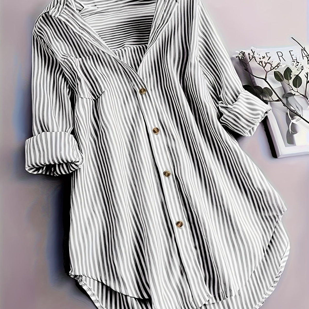 Penny | Striped Button-Down Hi-Low Blouse