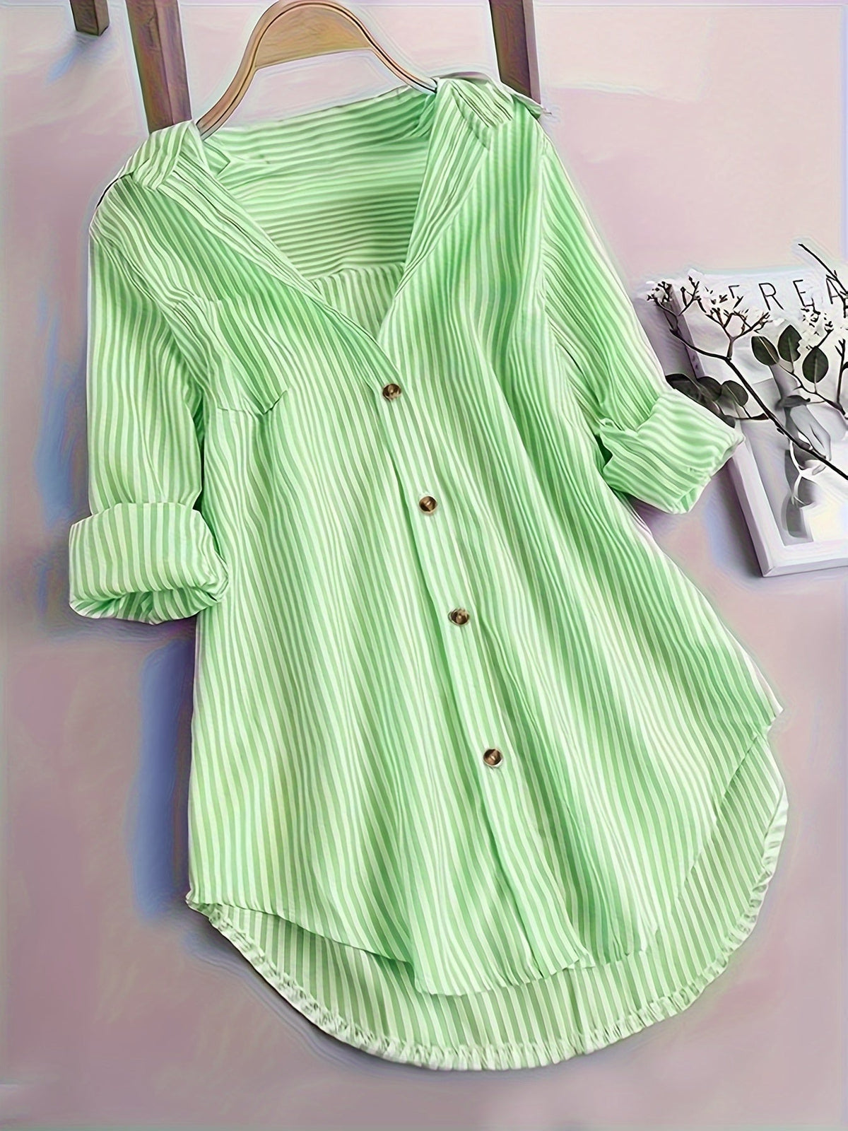 Penny | Striped Button-Down Hi-Low Blouse