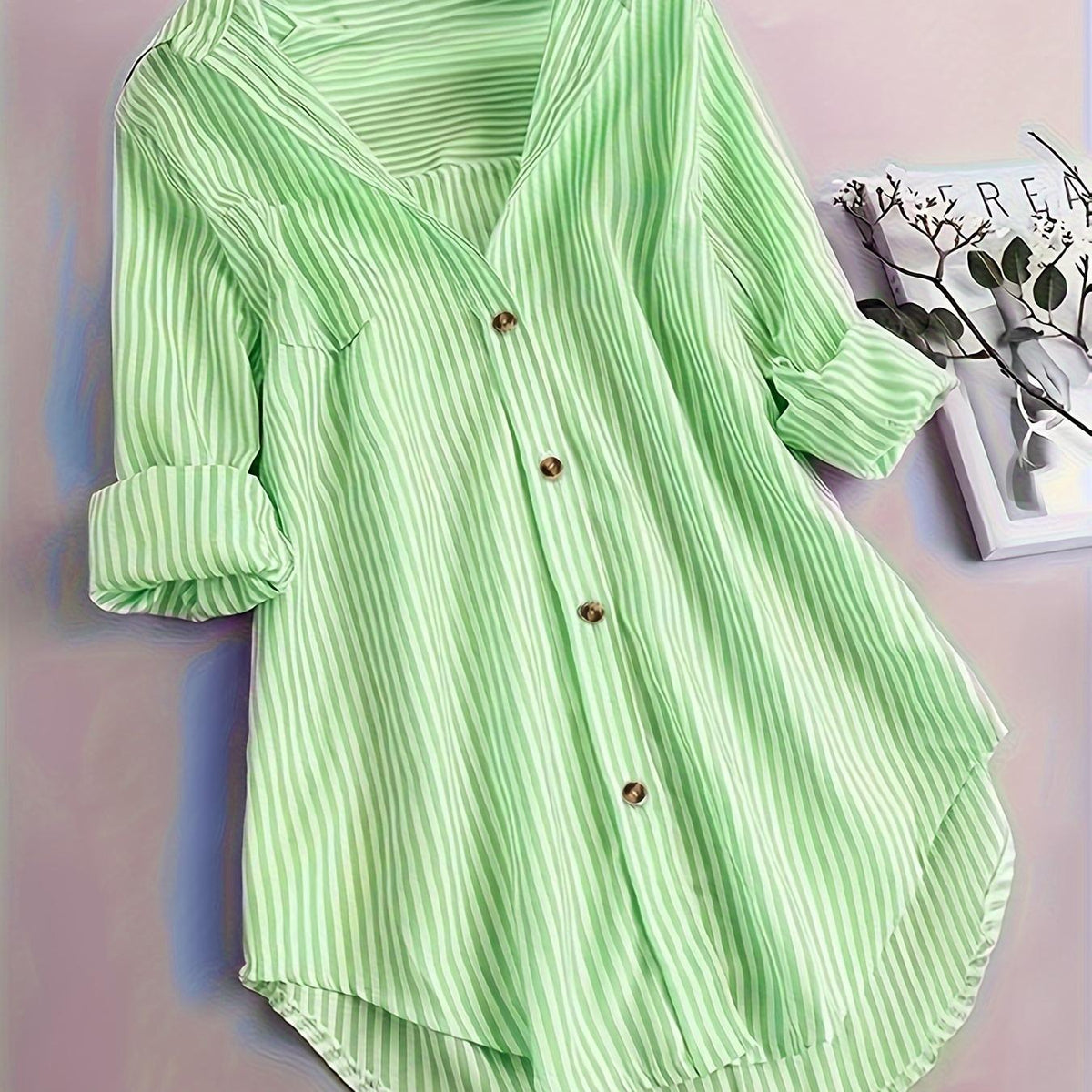 Penny | Striped Button-Down Hi-Low Blouse