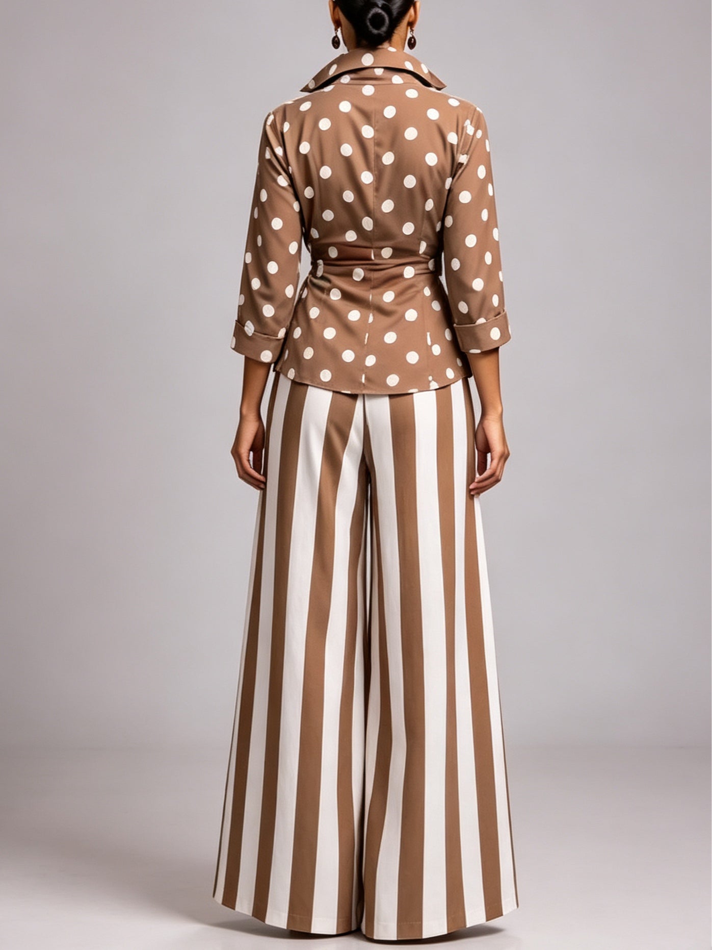 Brown polka dot shirt and polka dot trousers three-piece set