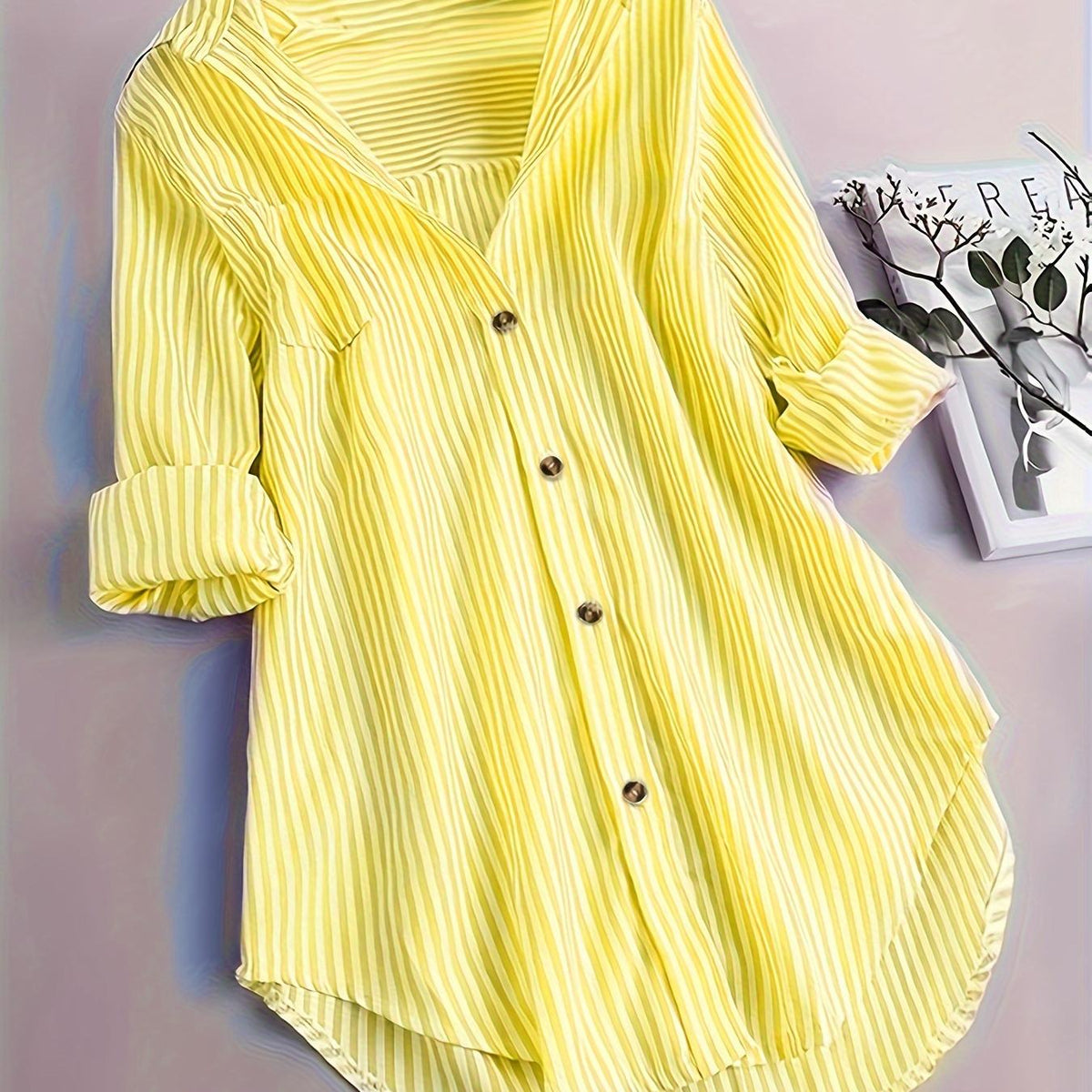 Penny | Striped Button-Down Hi-Low Blouse