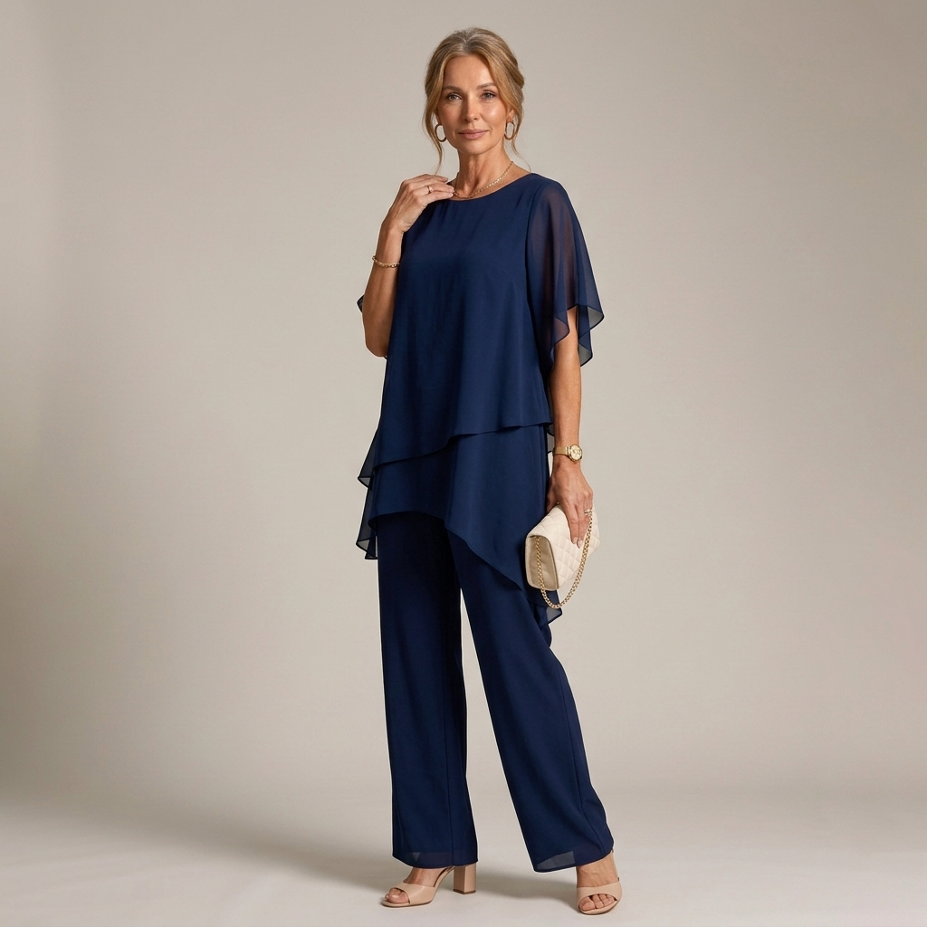 Lorrina™ Elegant Soft Two-Piece Set | Asymmetrical Blouse and Relaxed Pants