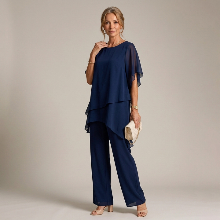 Lorrina™ Elegant Soft Two-Piece Set | Asymmetrical Blouse and Relaxed Pants