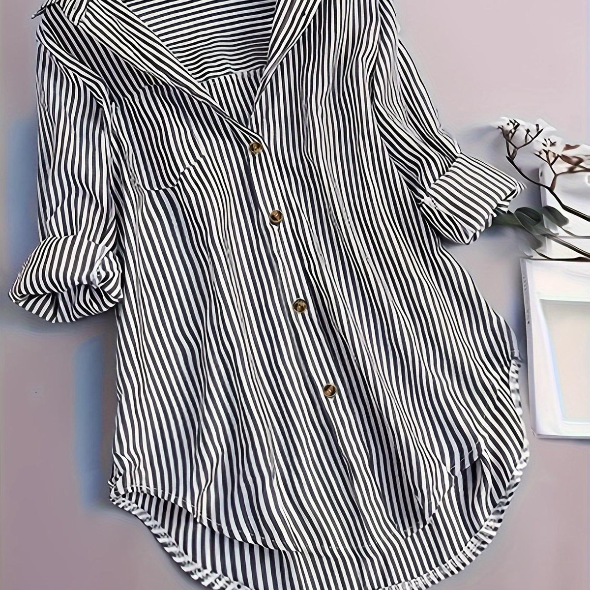 Penny | Striped Button-Down Hi-Low Blouse
