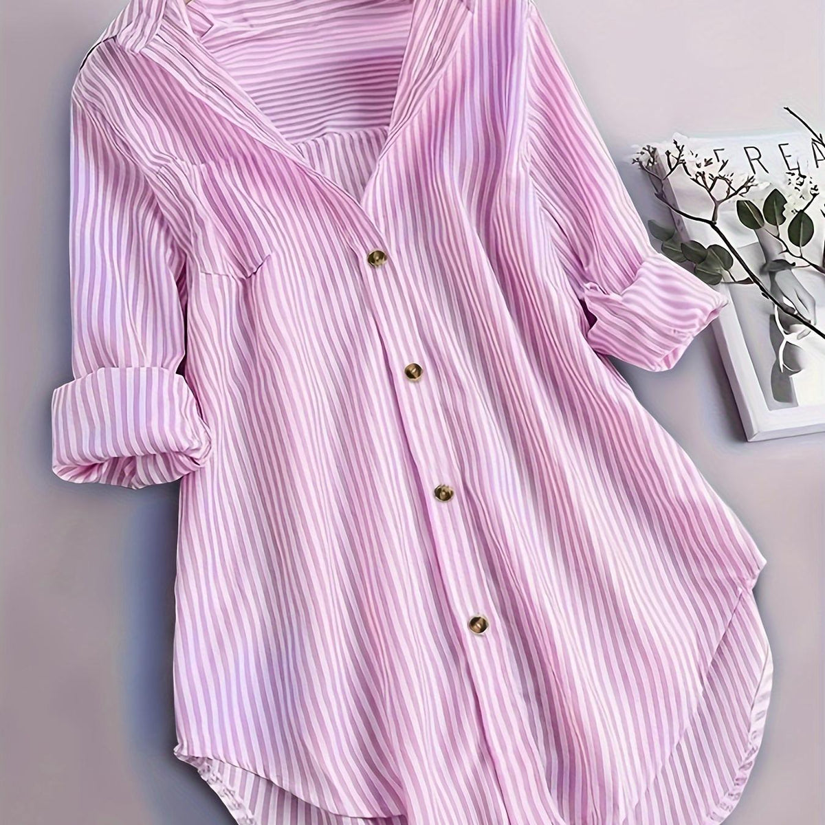 Penny | Striped Button-Down Hi-Low Blouse