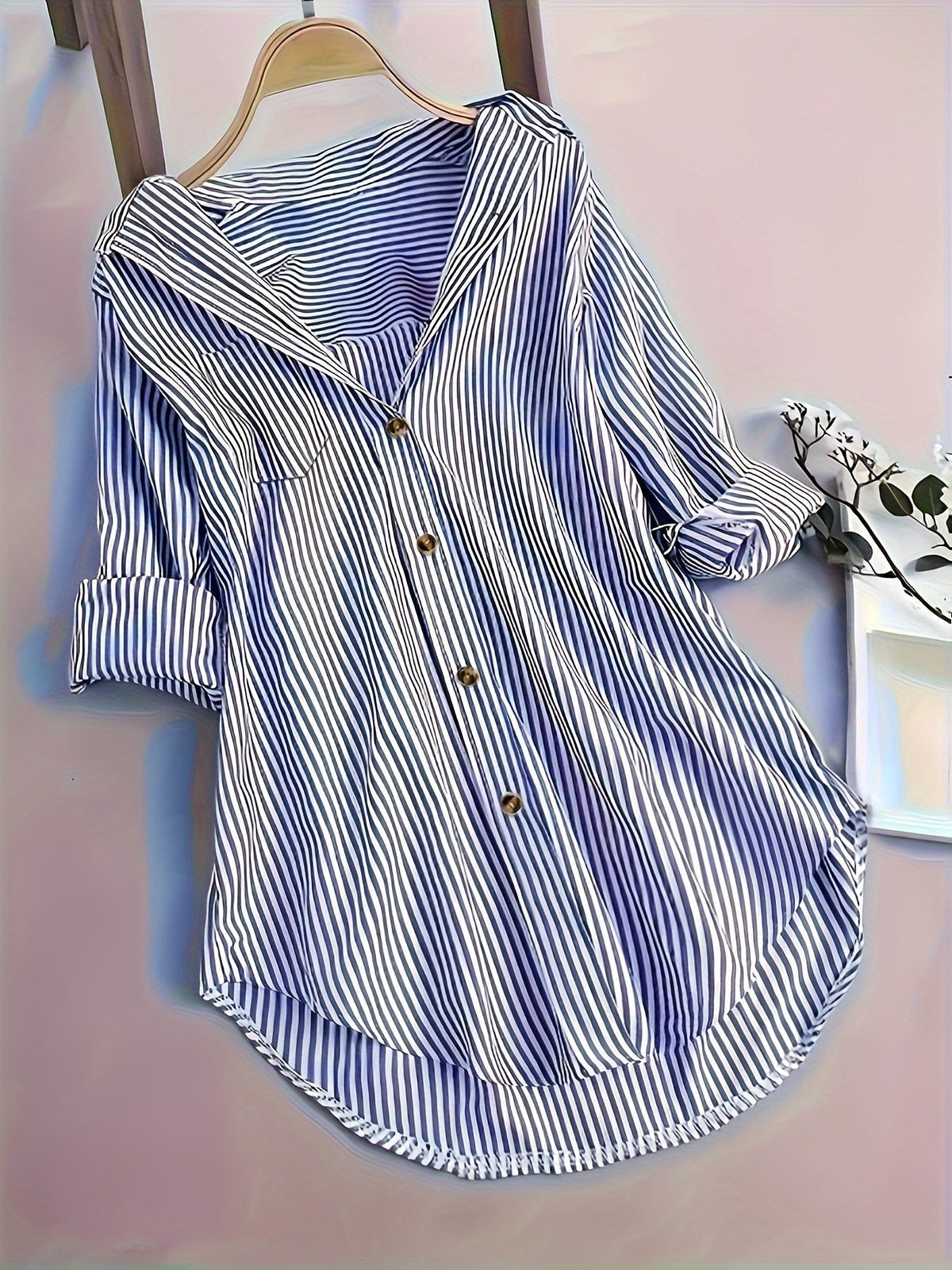 Penny | Striped Button-Down Hi-Low Blouse