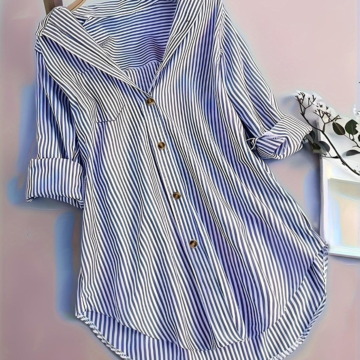 Penny | Striped Button-Down Hi-Low Blouse