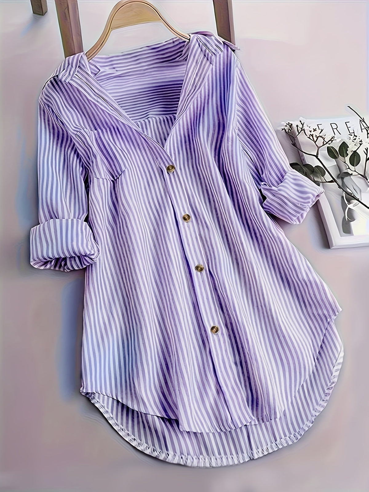 Penny | Striped Button-Down Hi-Low Blouse