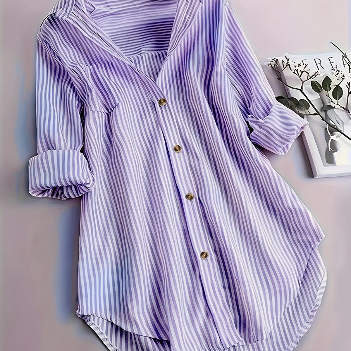 Penny | Striped Button-Down Hi-Low Blouse