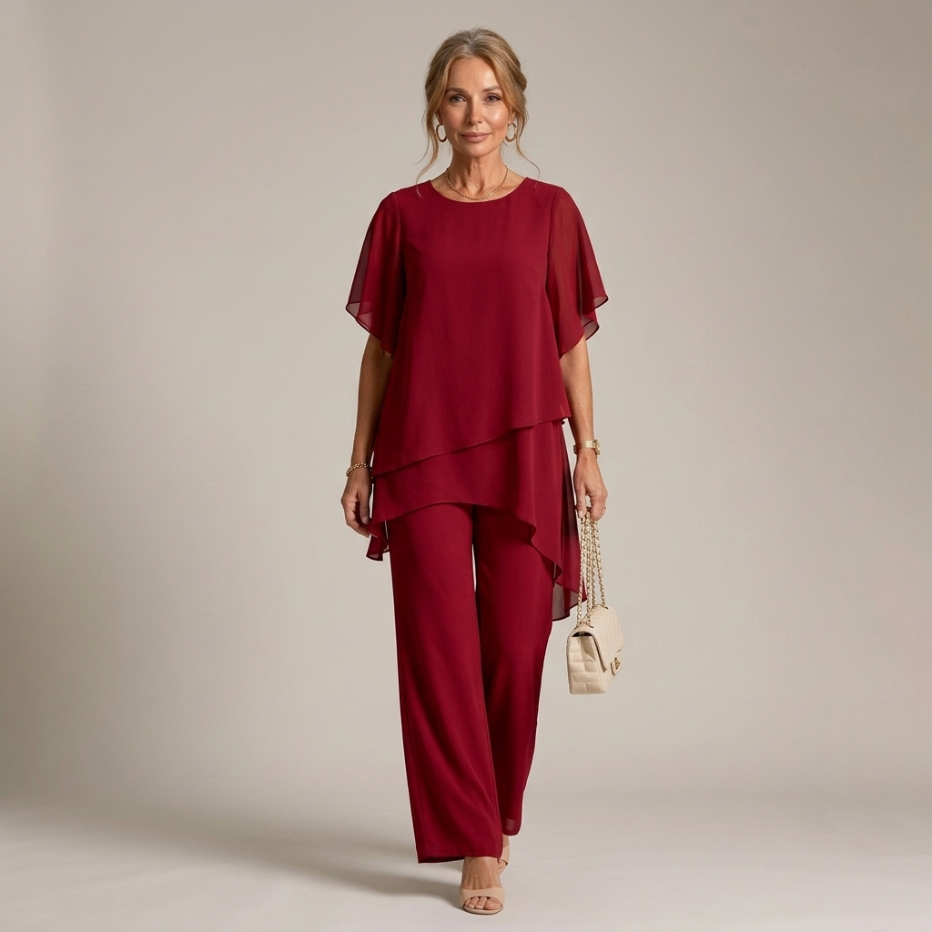 Lorrina™ Elegant Soft Two-Piece Set | Asymmetrical Blouse and Relaxed Pants