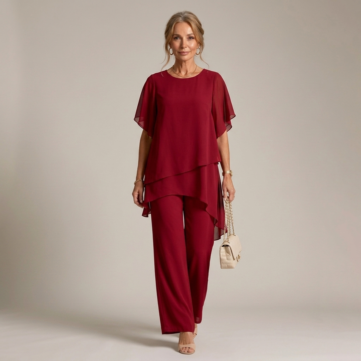Lorrina™ Elegant Soft Two-Piece Set | Asymmetrical Blouse and Relaxed Pants