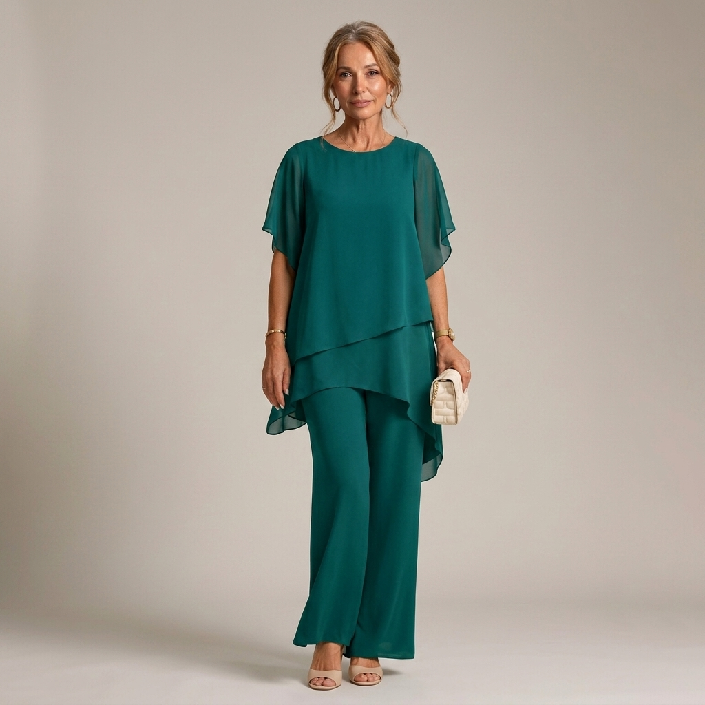 Lorrina™ Elegant Soft Two-Piece Set | Asymmetrical Blouse and Relaxed Pants