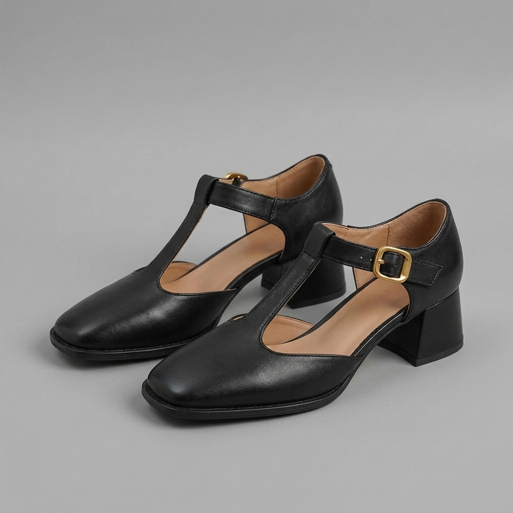 Marcele T-Strap Leather Pumps