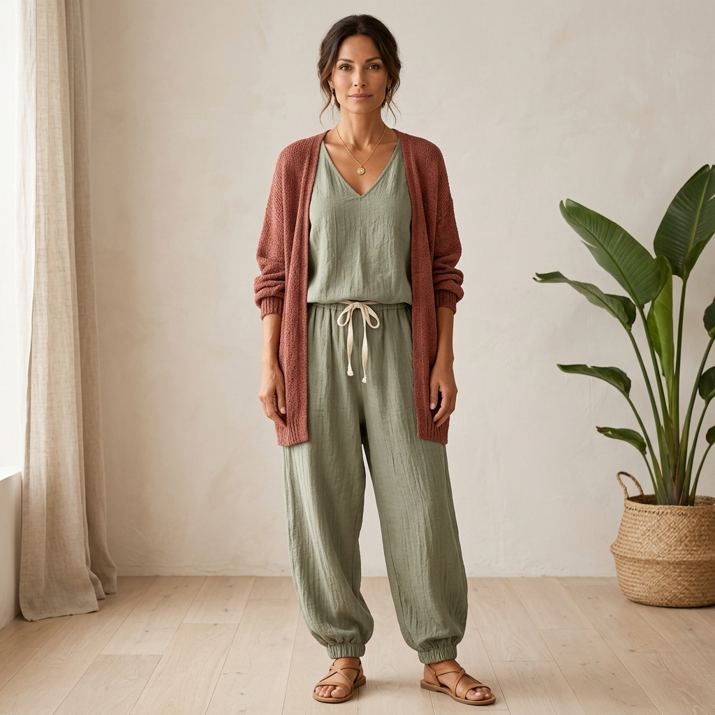 Tank Top+Harem Pants+and Knit Cardigan Casual Three-Piece Set