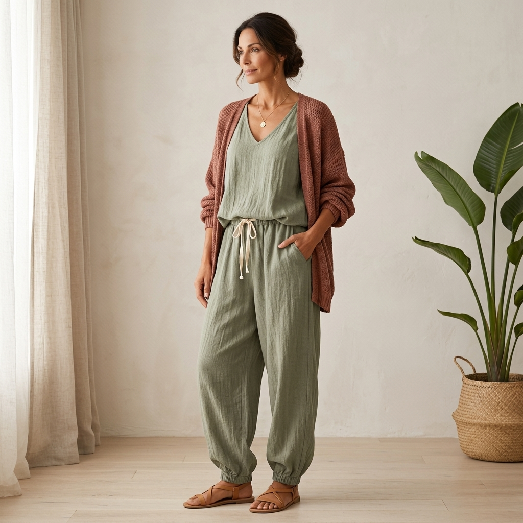 Tank Top+Harem Pants+and Knit Cardigan Casual Three-Piece Set