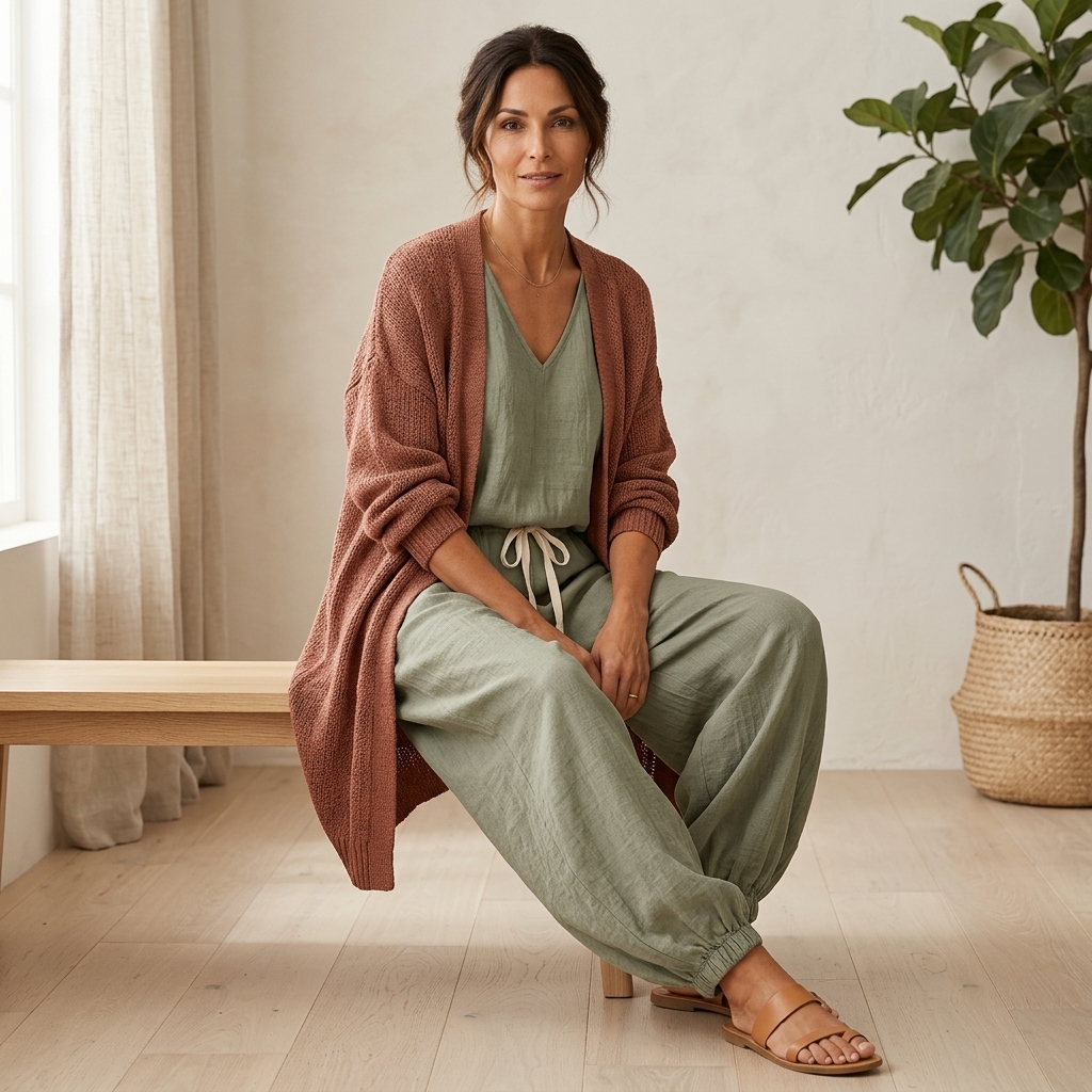 Tank Top+Harem Pants+and Knit Cardigan Casual Three-Piece Set